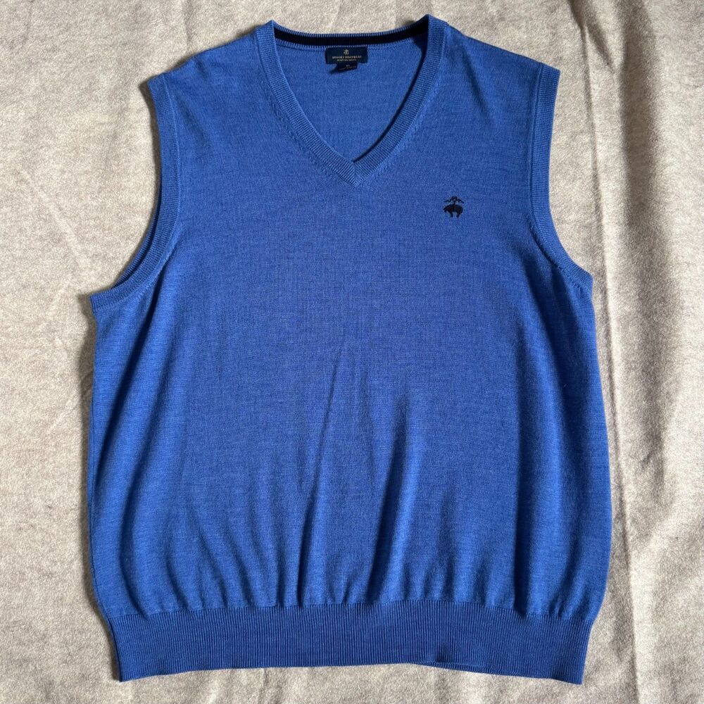 Brooks Brothers sweater vest mens XL blue merino wool v neck preppy golf office